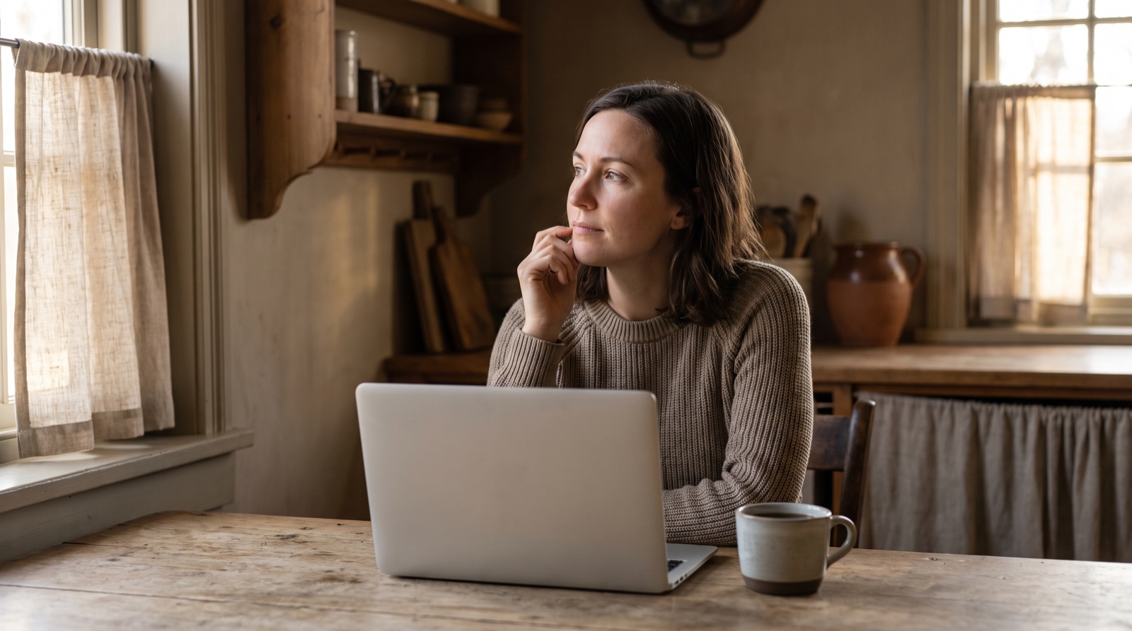 A woman sits at her kitchen table weighing up how to cover a large expense.